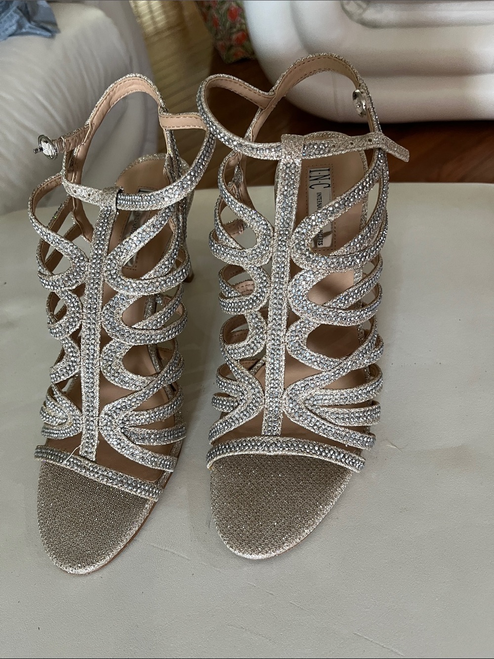 INC International Concepts Silver Rhinestone Cage High Heels